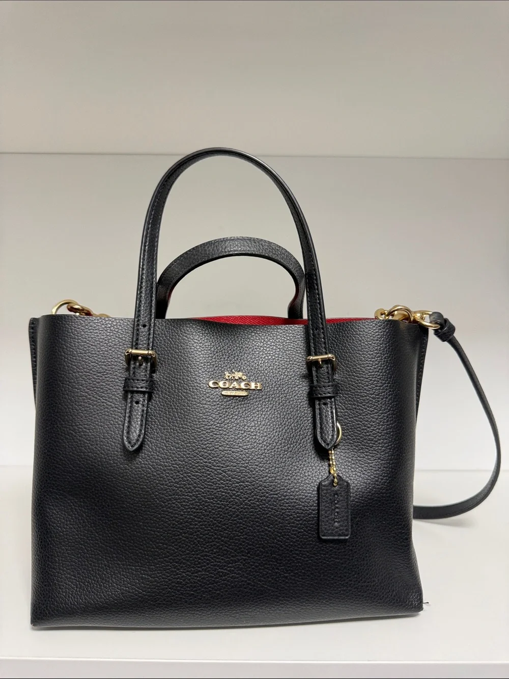 Coach Black Leather Satchel with Red Interior Accent